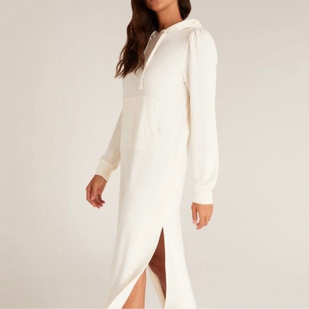 NEW Z Supply Cream Sophia Pullover Hoodie Dress Small Athleisure Modal Soft
